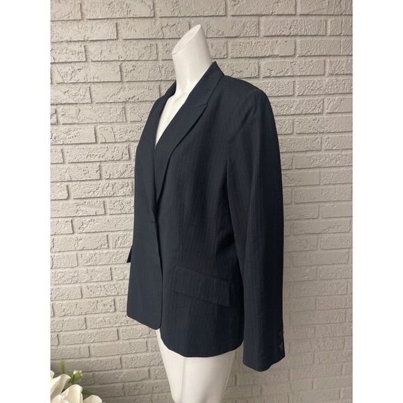 Kasper Women Black & Blue Pin Striped One Button Blazer Size 18 - Picture 2 of 11